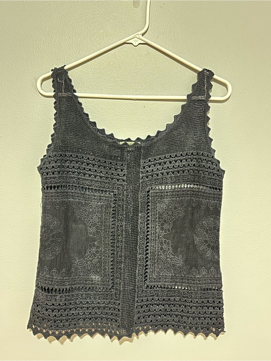 Ultra Pink Tops - Ultra Pink Charcoal Gray Crochet Lace Top